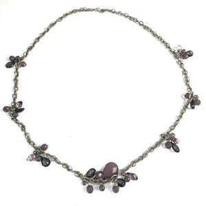 Loft Mauve Grey Silver Tone Dangle Beaded Neutral Necklace Plus Size Friendly 35
